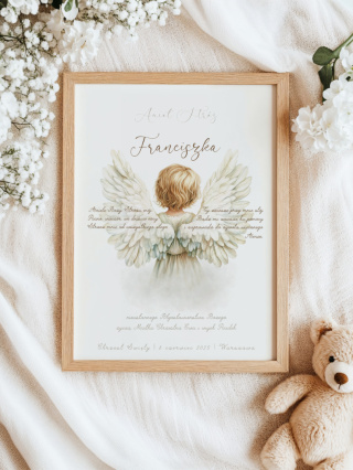 Personalizowany Plakat Pamiątka Chrztu Świętego dla Chłopca – Anioł Stróż