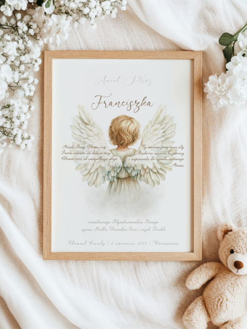 Personalizowany Plakat Pamiątka Chrztu Świętego dla Chłopca – Anioł Stróż