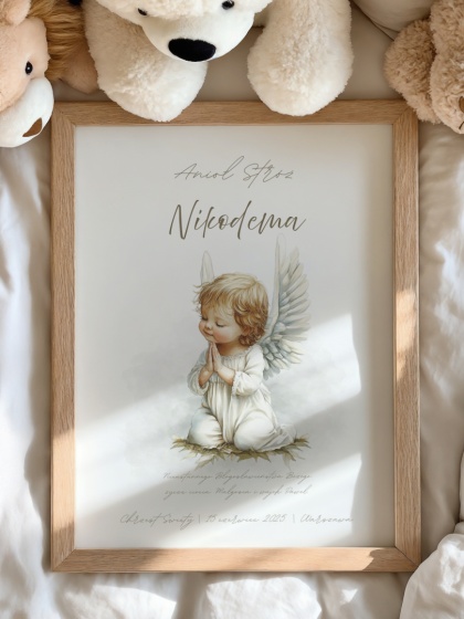 Anioł Stróż z imieniem dziecka, pamiątka Chrztu dla chłopca