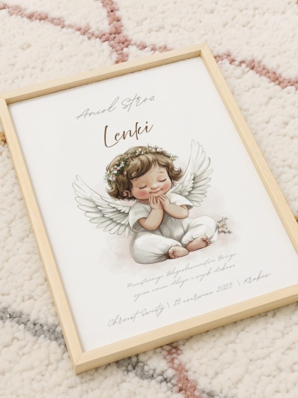 Anioł Stróż z imieniem dziecka, pamiątka Chrztu dla dziewczynki