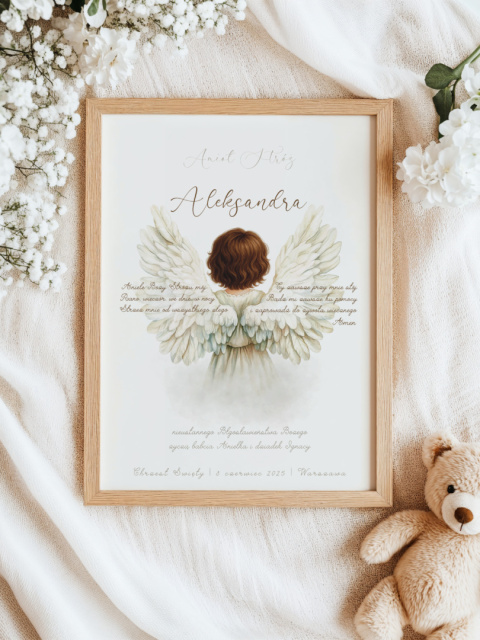 Personalizowany Plakat Pamiątka Chrztu Świętego dla Chłopca – Anioł Stróż