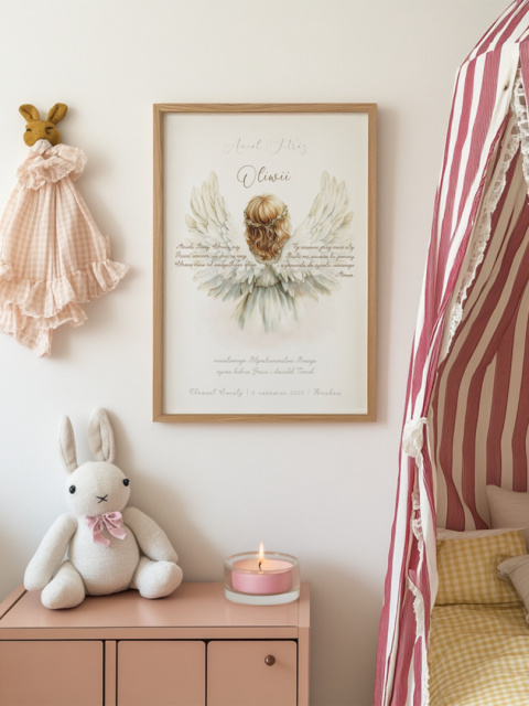 Personalizowany Plakat Pamiątka Chrztu Świętego dla dziewczynki – Anioł Stróż