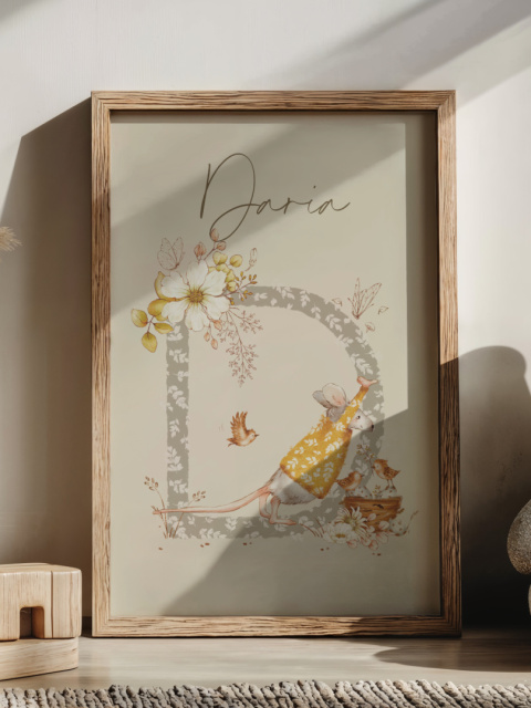 Zwierzątka w stylu Boho z literką D i imieniem dziecka Zwierzątka w stylu Boho z literką D i imieniem dziecka