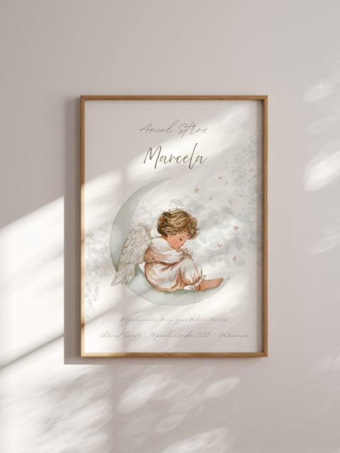 Personalizowany plakat Anioł Stróż pamiątka Chrztu Świętego