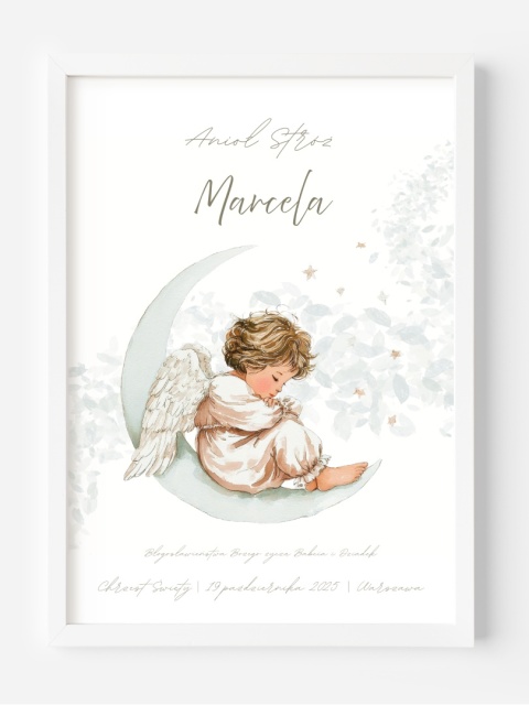 Personalizowany plakat Anioł Stróż pamiątka Chrztu Świętego