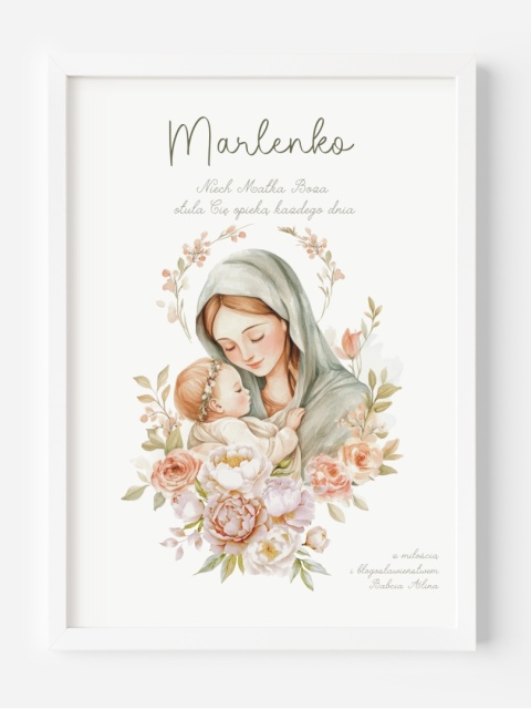 Opieka Matki Bożej nad dzieckiem, prezent na narodziny lub chrzest dla dziewczynki