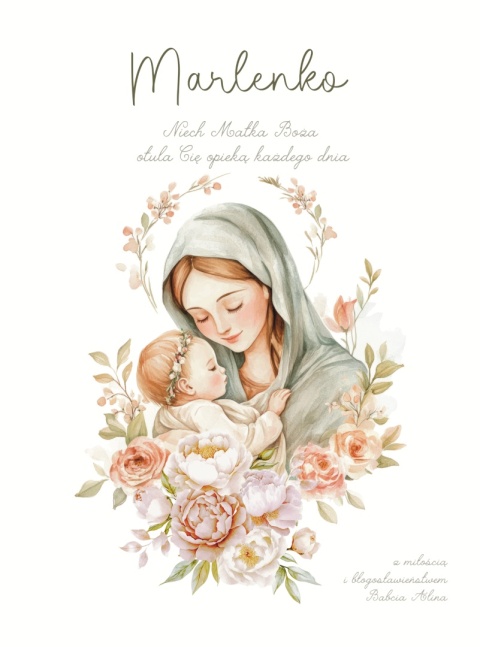 Opieka Matki Bożej nad dzieckiem, prezent na narodziny lub chrzest dla dziewczynki