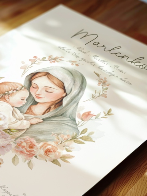 Opieka Matki Bożej nad dzieckiem, prezent na narodziny lub chrzest dla dziewczynki