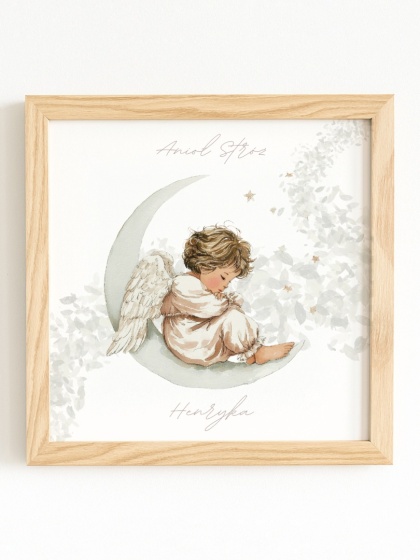 Anioł Stróż w kwadratowej drewnianej ramce