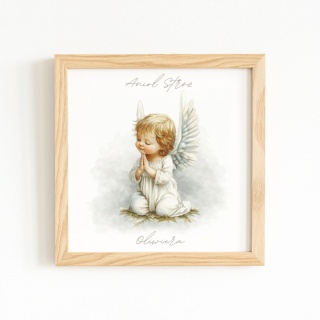 Anioł Stróż w kwadratowej drewnianej ramce