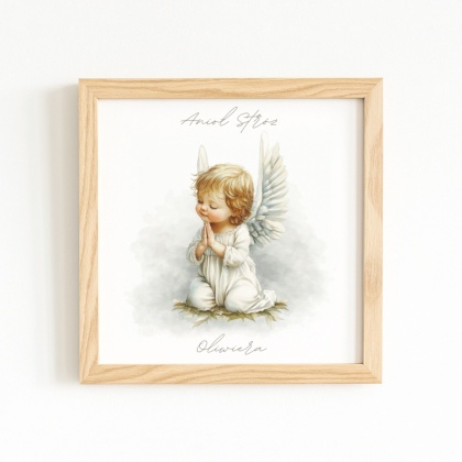 Anioł Stróż w kwadratowej drewnianej ramce