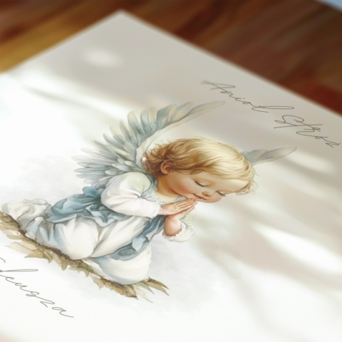 Anioł Stróż w ramce dla chłopca - personalizowany prezent na Chrzest