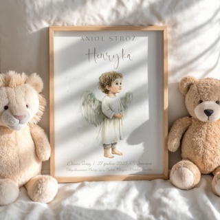 Anioł Stróż z imieniem dziecka, pamiątka Chrztu dla chłopca