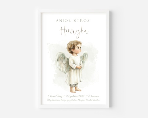 Anioł Stróż z imieniem dziecka, pamiątka Chrztu dla chłopca