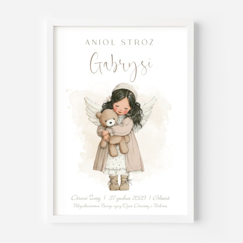 Anioł Stróż z imieniem dziecka, pamiątka Chrztu dla dziewczynki