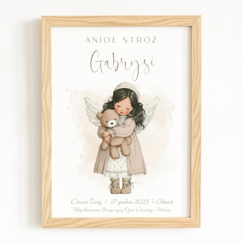 Anioł Stróż z imieniem dziecka, pamiątka Chrztu dla dziewczynki
