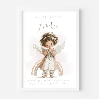 Anioł Stróż z imieniem dziecka, pamiątka Chrztu dla dziewczynki