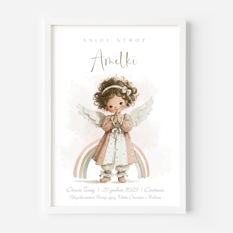 Anioł Stróż z imieniem dziecka, pamiątka Chrztu dla dziewczynki