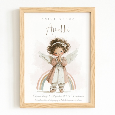 Anioł Stróż z imieniem dziecka, pamiątka Chrztu dla dziewczynki