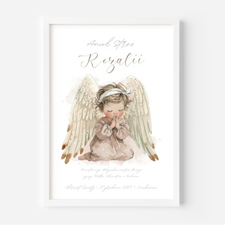 Anioł Stróż z imieniem dziecka, pamiątka Chrztu dla dziewczynki