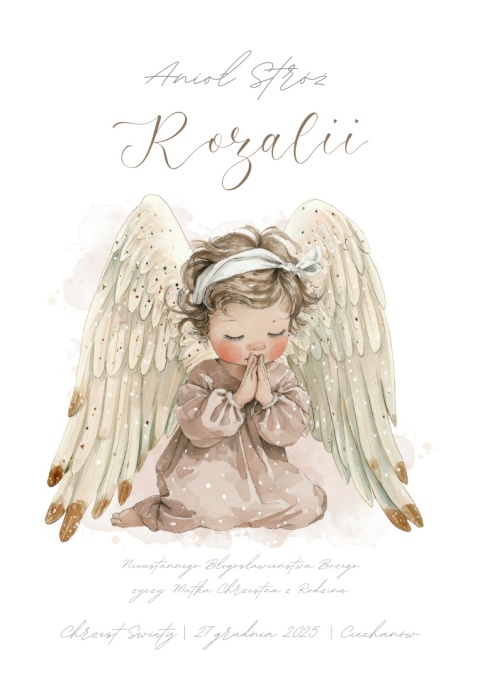 Anioł Stróż z imieniem dziecka, pamiątka Chrztu dla dziewczynki