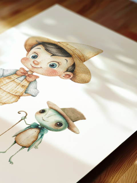 Drewniany Chłopiec i Świerszcz - Ilustracja w Stylu Retro Drewniany Chłopiec i Świerszcz - Ilustracja w Stylu Retro