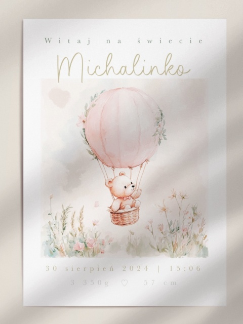 Metryczka Misiowy lot balonowy