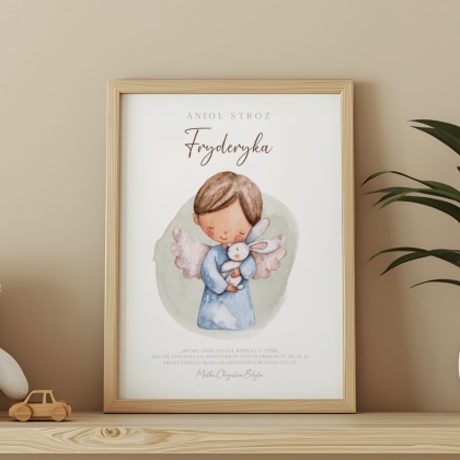 Pamiątka Chrztu Świętego / Komunii Świętej – Personalizowany Anioł Stróż dla chłopca | Prezent na Chrzest i Pierwszą Komunię