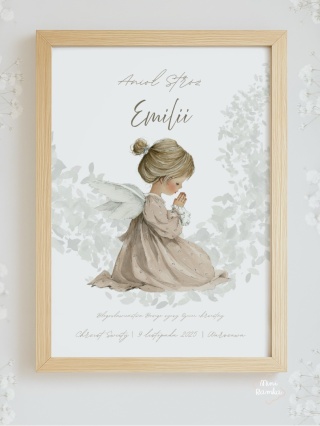 Personalizowany plakat Anioł Stróż pamiątka Chrztu Świętego dla dziewczynki