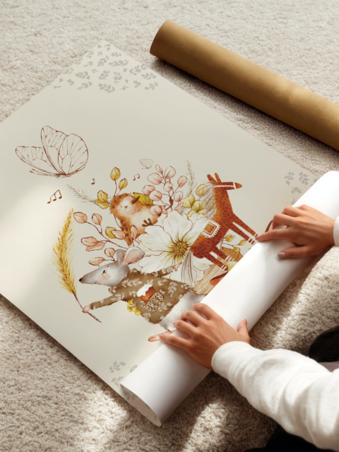 Personalizowany zestaw trzech plakatów z literką i imieniem dziecka w stylu Boho Personalizowany zestaw trzech plakatów z literką i imieniem dziecka w stylu Boho