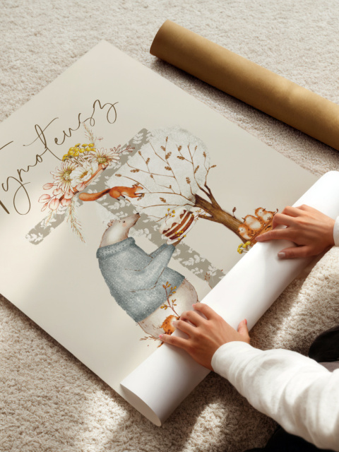 Personalizowany zestaw trzech plakatów z literką i imieniem dziecka w stylu Boho Personalizowany zestaw trzech plakatów z literką i imieniem dziecka w stylu Boho