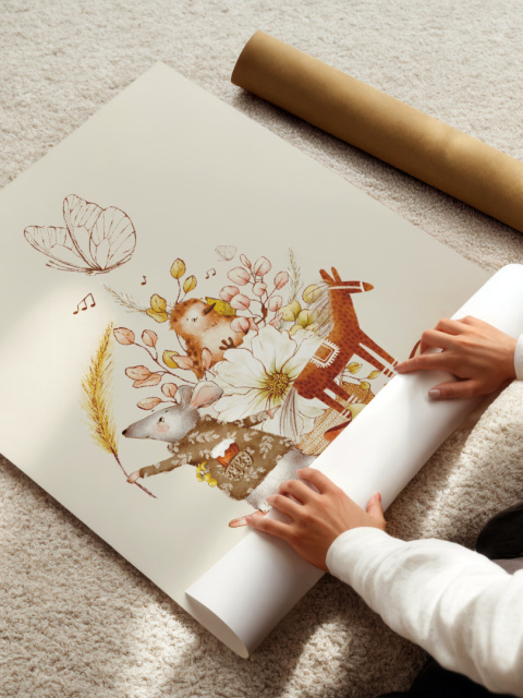 Personalizowany zestaw trzech plakatów z literką i imieniem dziecka w stylu Boho Personalizowany zestaw trzech plakatów z literką i imieniem dziecka w stylu Boho