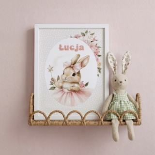 Plakat Króliczek Balerina wróżka z imieniem, dekoracja do pokoju dziewczynki