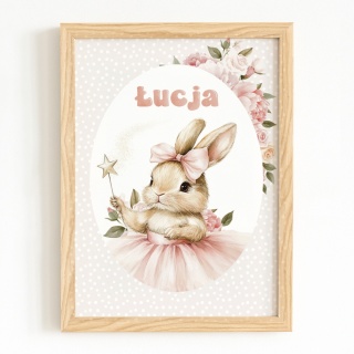Plakat Króliczek Balerina wróżka z imieniem, dekoracja do pokoju dziewczynki