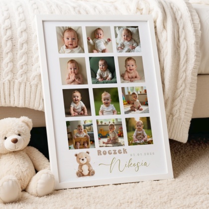 Roczek - ramka z 12 zdjęciami – personalizowana pamiątka na pierwsze urodziny