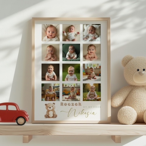 Roczek - ramka z 12 zdjęciami – personalizowana pamiątka na pierwsze urodziny