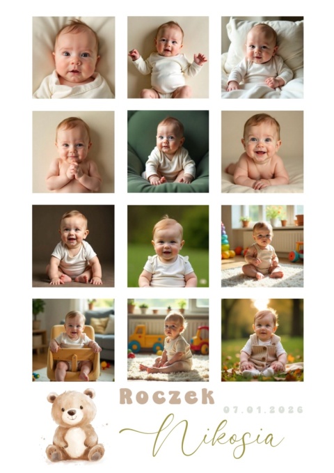 Roczek - ramka z 12 zdjęciami – personalizowana pamiątka na pierwsze urodziny