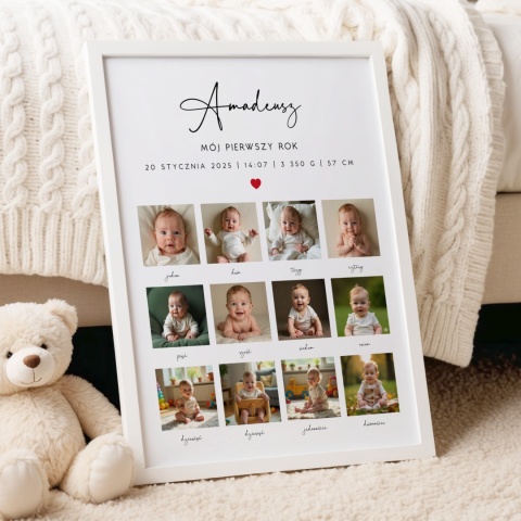 Ramka Mój Pierwszy Rok – 12 zdjęć Maluszka i metryczka urodzeniowa