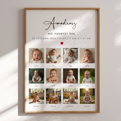 Ramka Mój Pierwszy Rok – 12 zdjęć Maluszka i metryczka urodzeniowa