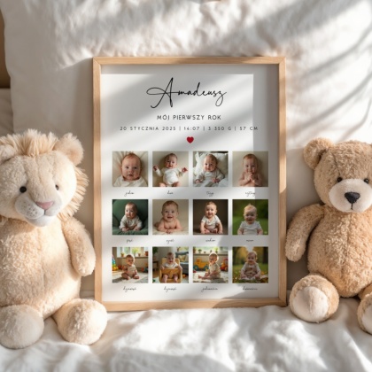 Ramka Mój Pierwszy Rok – 12 zdjęć Maluszka i metryczka urodzeniowa