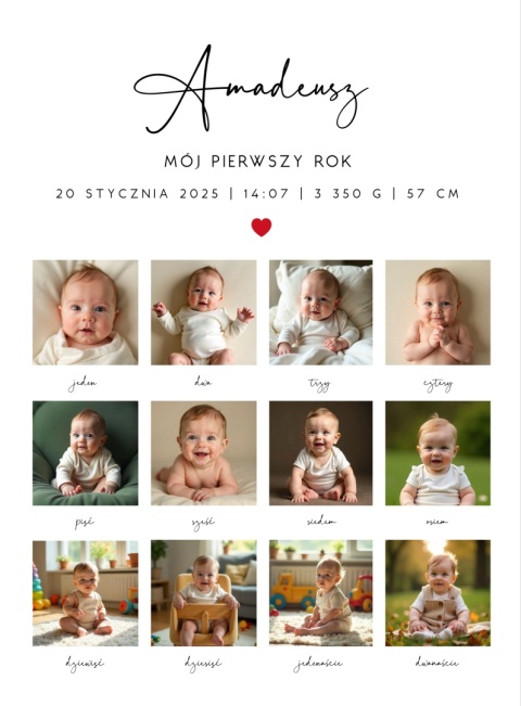 Ramka Mój Pierwszy Rok – 12 zdjęć Maluszka i metryczka urodzeniowa