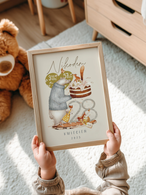 Metryczka Leśne zwierzątka, plakat w stylu Boho