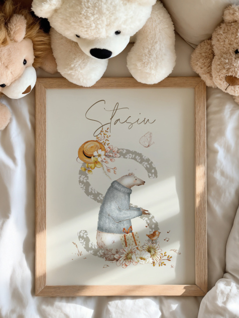 Zwierzątka w stylu Boho z literką S i imieniem dziecka