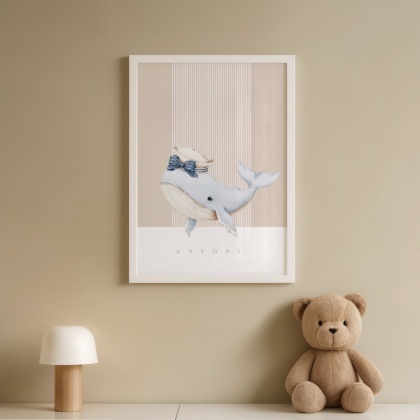 Personalizowany plakat z imieniem dziecka – Uroczy Wieloryb | wyjątkowa dekoracja pokoju dziecięcego