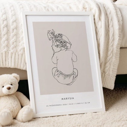 Personalizowany plakat z metryczką dla dziewczynki – ilustracja niemowlęcia | Pamiątka narodzin