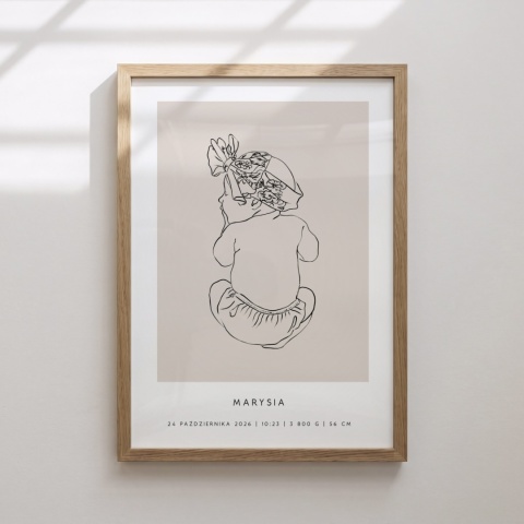 Personalizowany plakat z metryczką dla dziewczynki – ilustracja niemowlęcia | Pamiątka narodzin