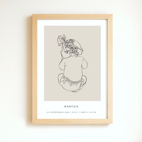 Personalizowany plakat z metryczką dla dziewczynki – ilustracja niemowlęcia | Pamiątka narodzin