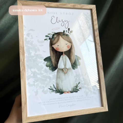 Pamiątka Chrztu Świętego / Komunii Świętej – Personalizowany Anioł Stróż dla dziewczynki | Prezent na Chrzest i Pierwszą Komunię
