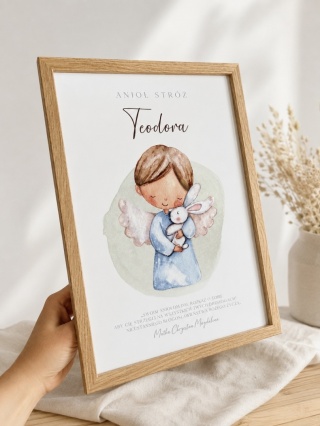 Pamiątka Chrztu Świętego - Personalizowany Anioł Stróż dla chłopca | prezent na Chrzest
