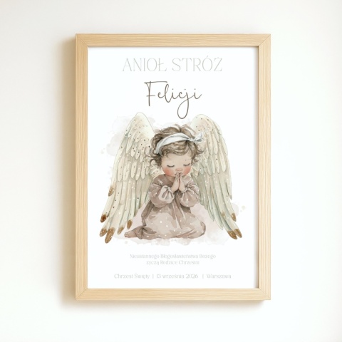 Pamiątka Chrztu Świętego dla dziewczynki – Anioł Stróż z imieniem dziecka | prezent na chrzest
